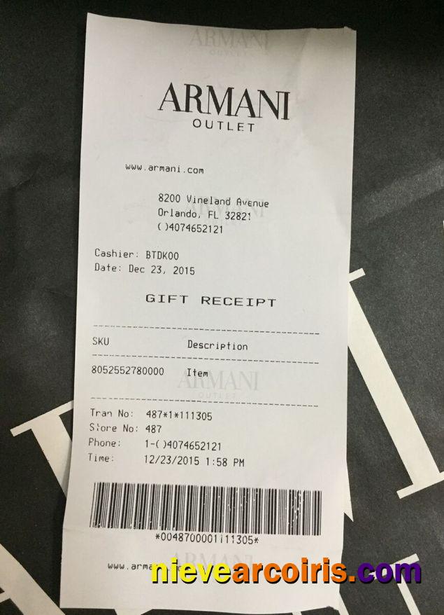 Armani outlet payment receipt
